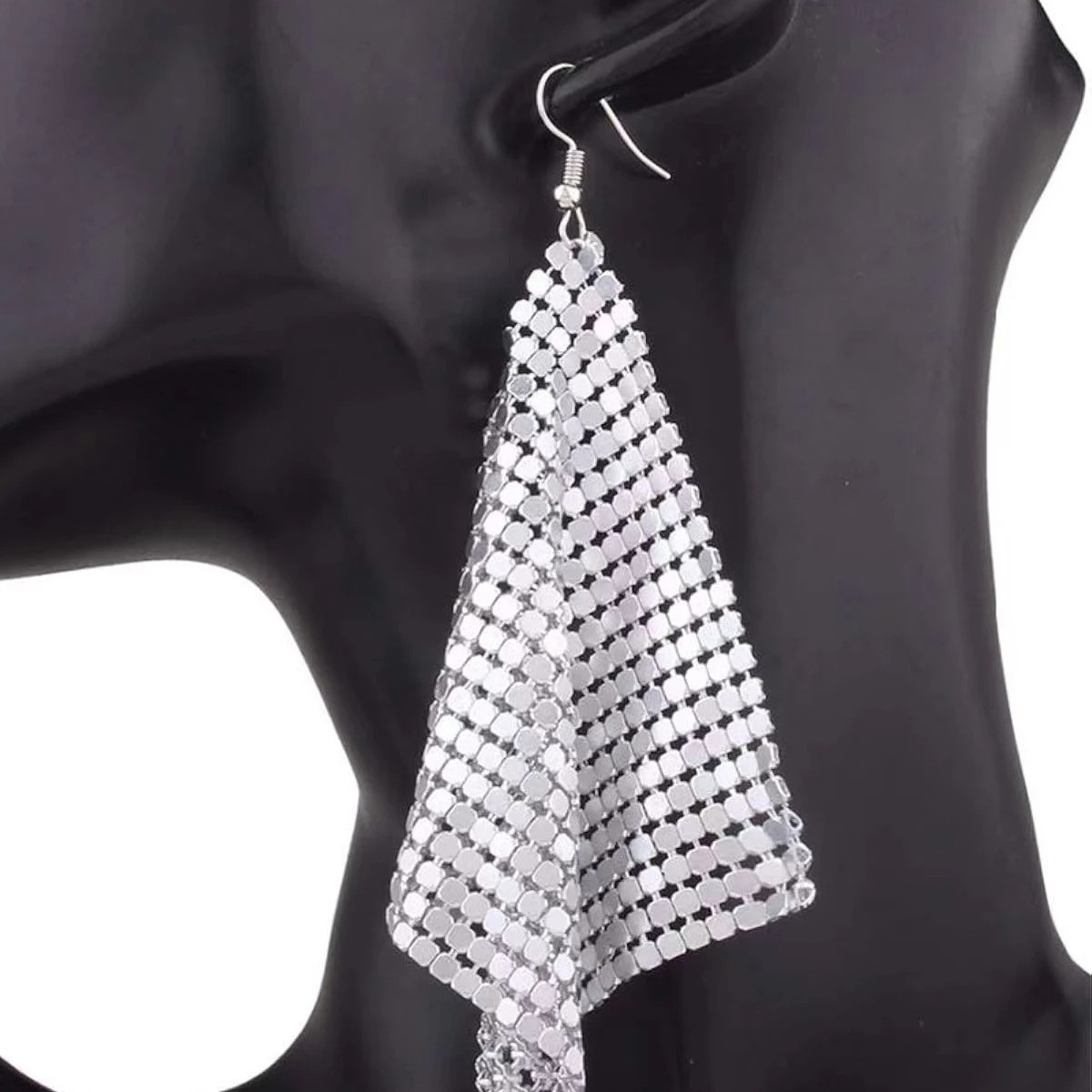 Pendientes de moda con borlas de lentejuelas metálicas, nuevos pendientes largos geométricos cuadrados creativos. - Image 3