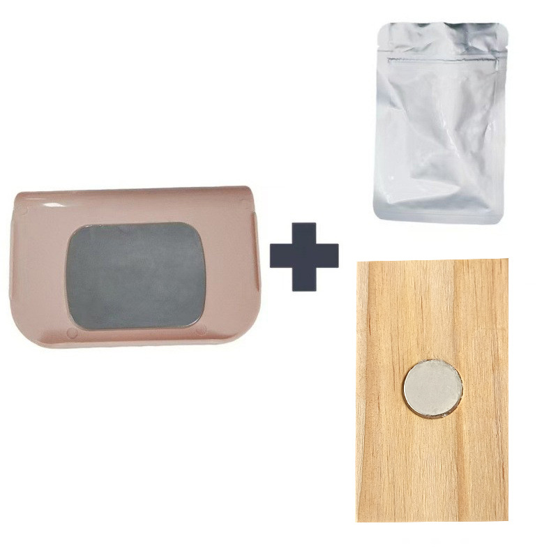 Clip rosa loto + bolsa OPP + imán de madera natural 2pc (empaque en caja de cartón)