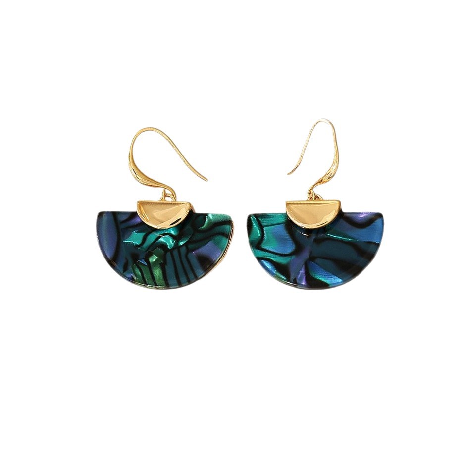Pendientes de aro en forma de abanico con brillo fluido, estilo retro de alta gama, moda elegante y sofisticada, diseño exclusivo y ganchos para oreja. - Image 5