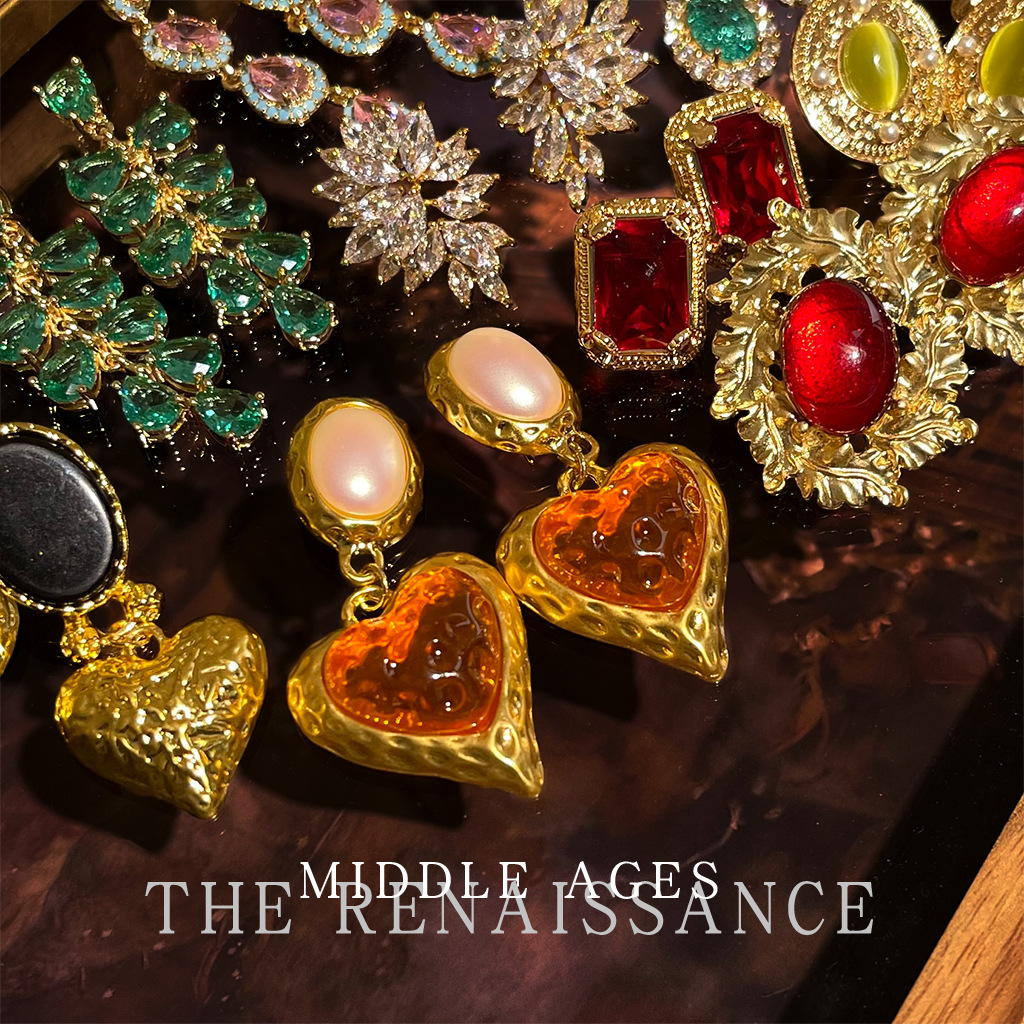 Pendientes vintage de joyería pesada con circonitas de colores, estilo occidental exagerado y retro, elegantes pendientes de inspiración palaciega ligera. - Image 2