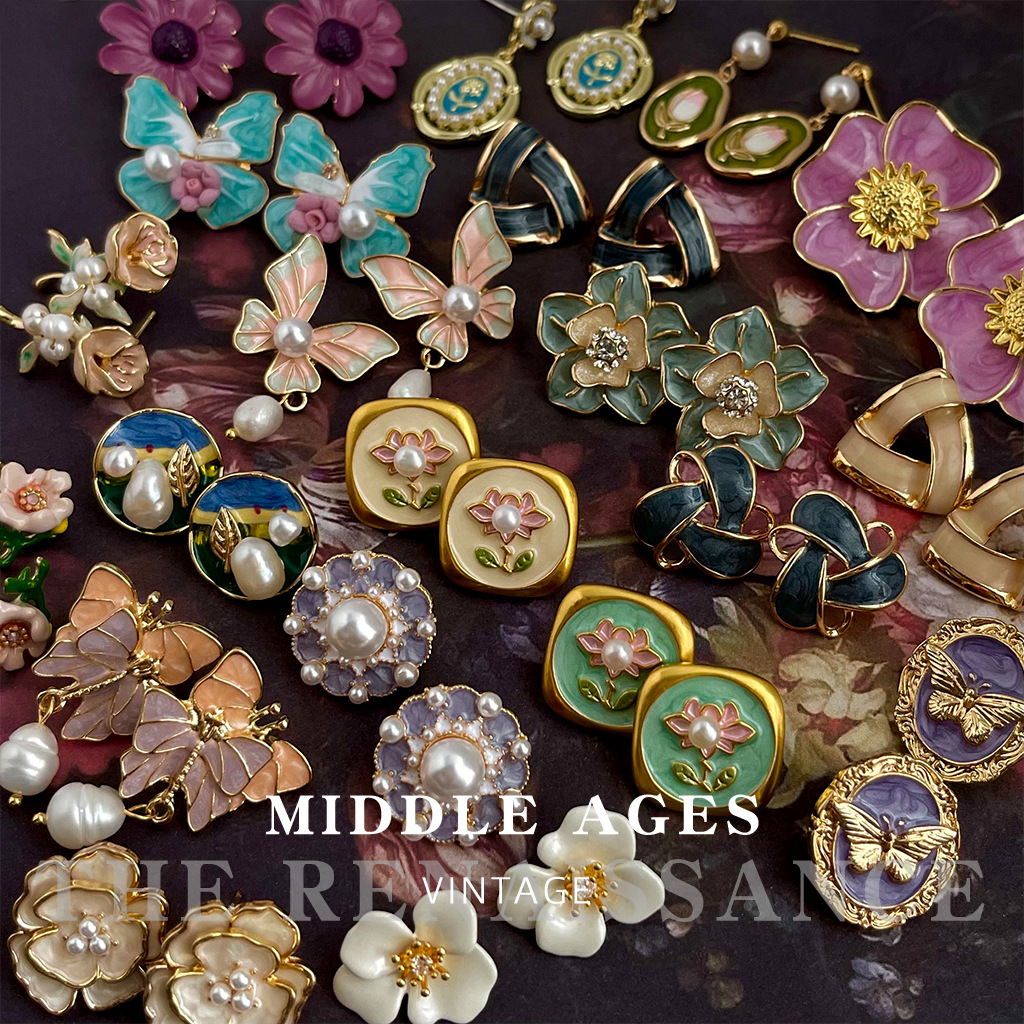 Colección de aretes de mariposa vintage de esmalte con gota de aceite, estilo francés retro, accesorios artísticos tipo pintura al óleo.